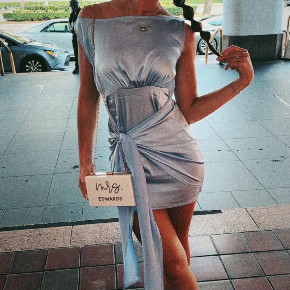 Light blue one shoulder dress